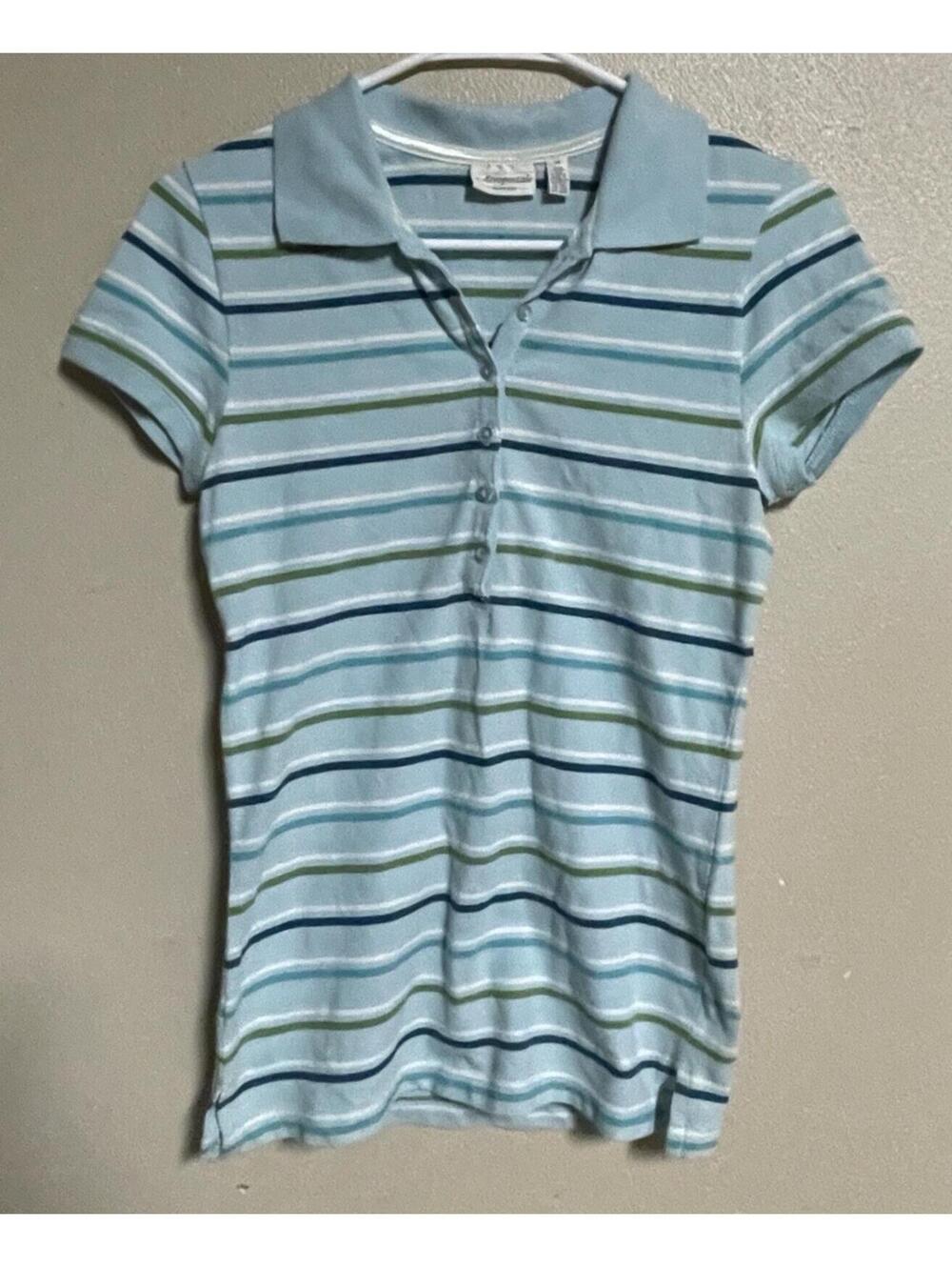 Aeropostale Medium Short Sleeve Blue Green Striped Polo
